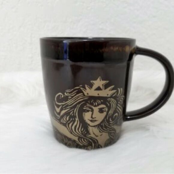 Starbucks 2012 Bone China Siren Crown Mermaid Gold Brown Mug Coffee Cup - Picture 5 of 13